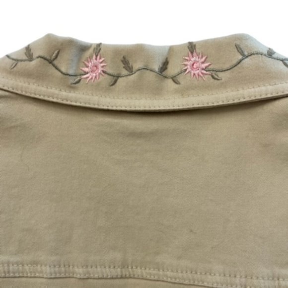 Denim Co Tan Jacket Floral Embroidery on Collar BOHO Hippie COTTAGECORE Medium - Picture 6 of 16